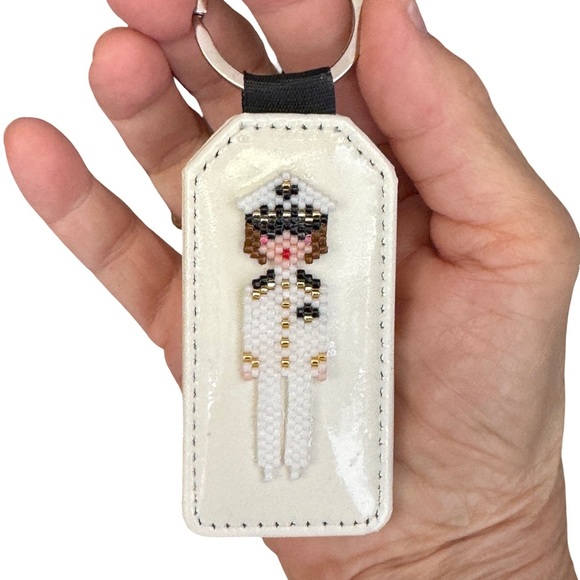 Handcrafted Beaded Keychain with Navy Officer Design - Picture 3 of 5